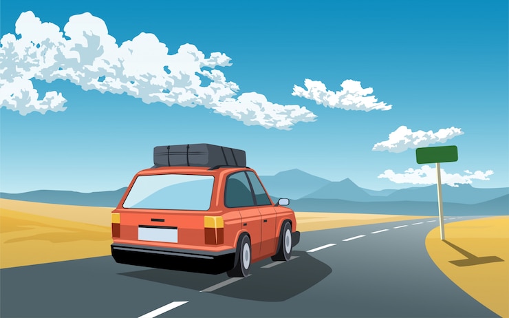Samochód z bagażem na autostradzie