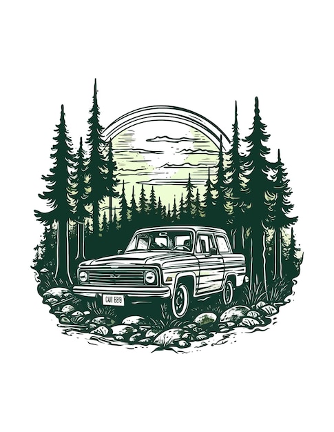 Plik wektorowy samochód z przodu ilustracji handdrawn lasu samochód handdrawn ilustracji projektu