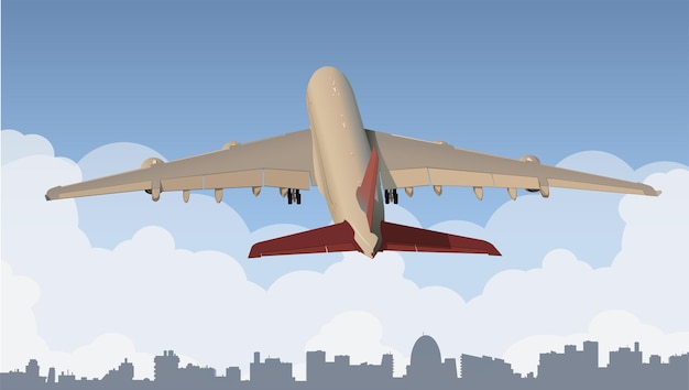 Plik wektorowy samolot startuje w niebo nad miastem vector