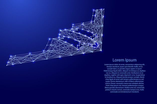 Samolot Strategiczny Bombowiec Stealth Z Futurystycznych Wielokątnych Niebieskich Linii I świecących Gwiazd Na Baner Plakat Kartkę Z życzeniami Koncepcja Low Poly Ilustracja Wektorowa