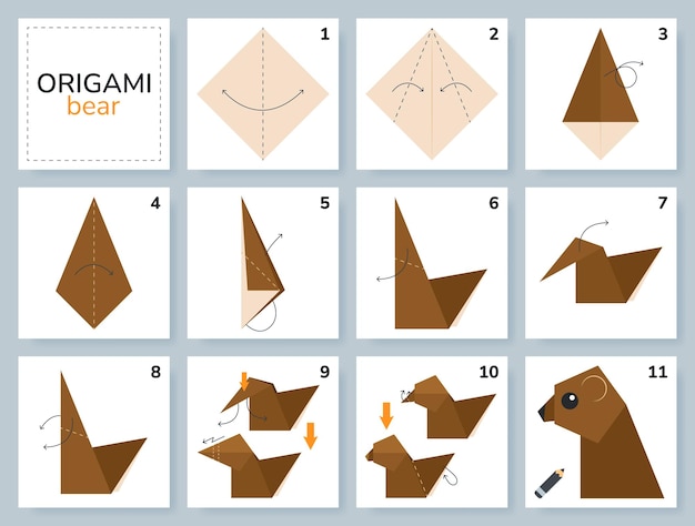 Samouczek Dotyczący Schematu Origami Z Niedźwiedziem, Ruchomy Model Origami Dla Dzieci Krok Po Kroku, Jak Zrobić Urocze Origami