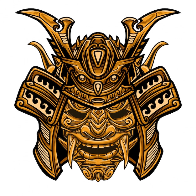 Samurai Gold Warrior Mask Vector