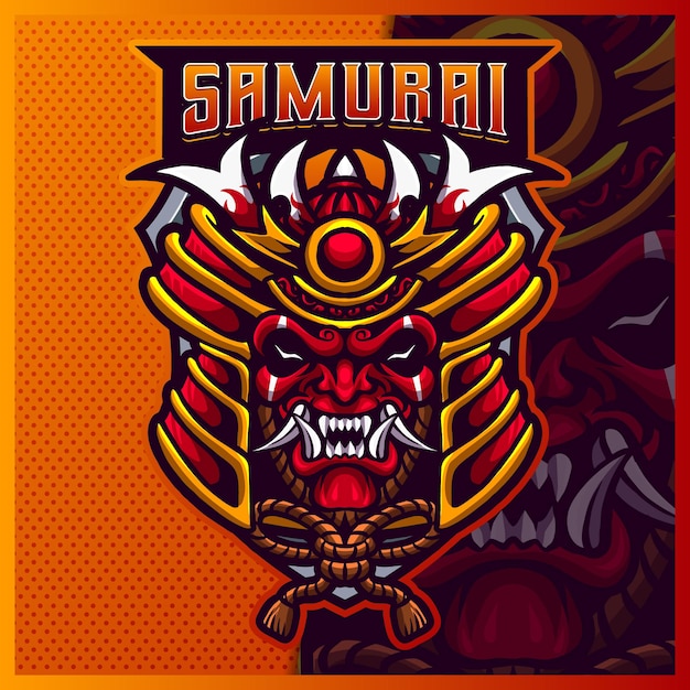 Samurai Oni Maskotka Esport Logo Projektowanie Ilustracji Wektorowych Szablon, Logo Maski Diabła Ninja Dla Gry Zespołowej Streamer Youtuber Banner Twitch Discord