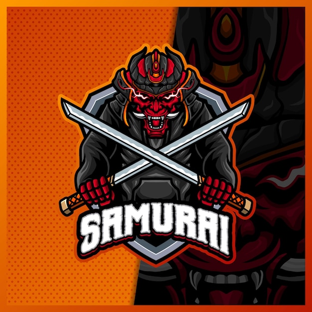 Plik wektorowy samurai oni z katana maskotka esport logo design ilustracje szablon wektor, logo devil ninja dla gry zespołowej streamer youtuber banner twitch discord, pełny kolor stylu cartoon