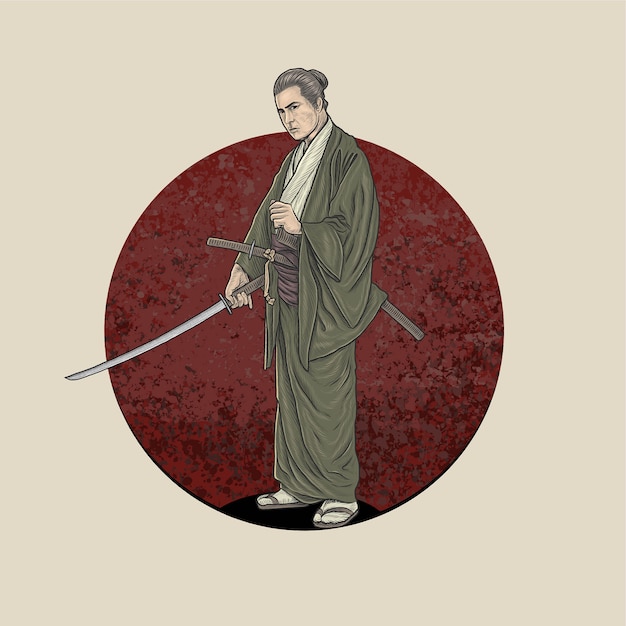 Samuraj Trzyma Katanę Gotową Do Walki