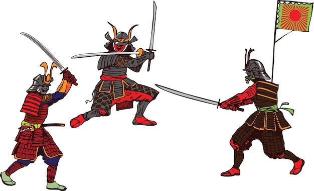 Samuraj Z Mieczem W Stylu Kolorowej Grafiki