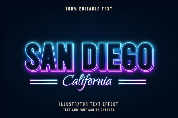San Diego W Kalifornii, Edytowalny Efekt Tekstowy Niebieski Gradacja Fioletowy Neon Styl Tekstu