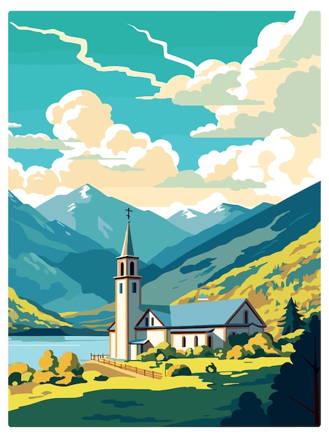 Plik wektorowy san martin de los andes vintage travel poster souvenir postcard portret malarstwo ilustracja wpa