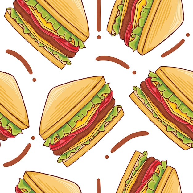 Sandwich Fast Food Seamless Pattern W Stylu Płaskiej Konstrukcji