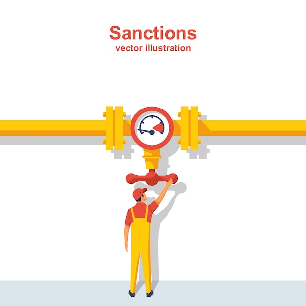 Plik wektorowy sankcje gazowe organ zarządzający rurociągiem zamyka zawór kontrola przepływu gazociągu i ropy