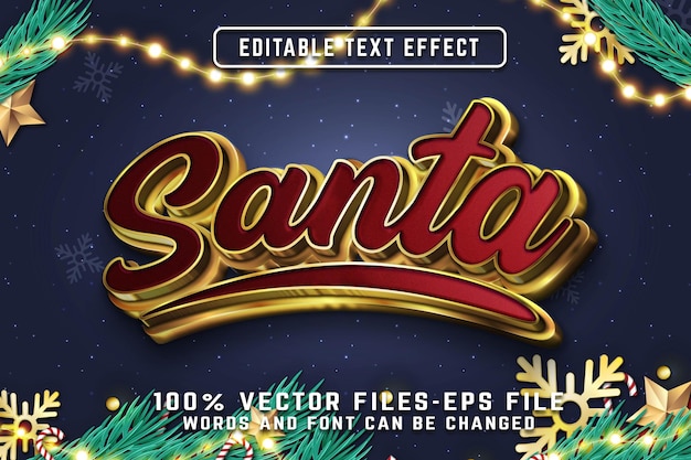 Santa 3d Edytowalny Efekt Tekstowy W Złotym Stylu Premium Wektorów