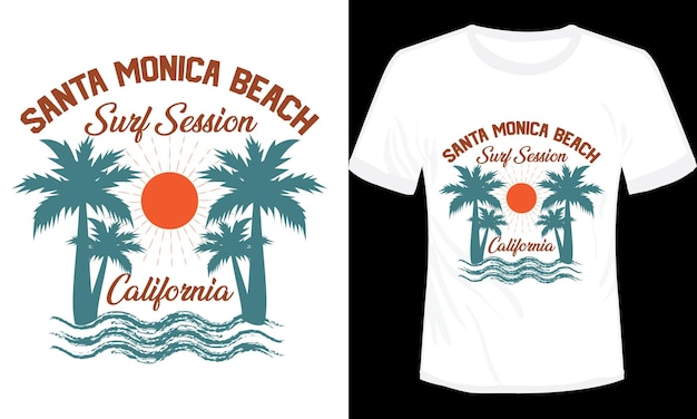 Santa Monica Beach Surf Session California Tshirt Design Vector Illustration