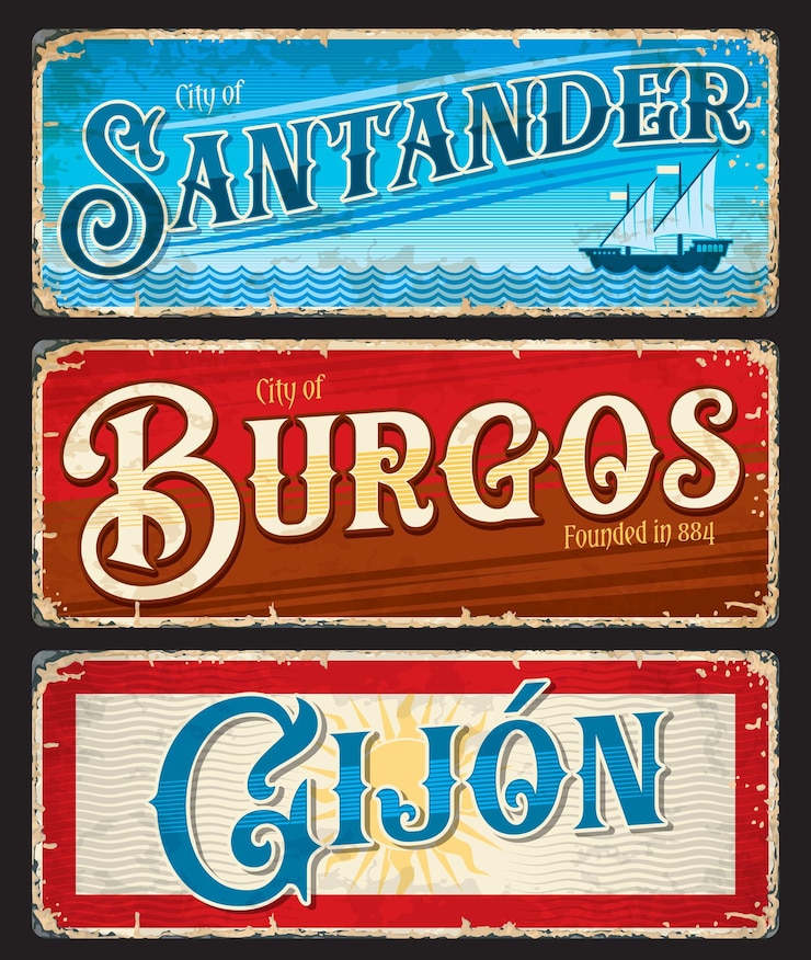 Wektor santander burgos gijon hiszpańskie blaszane tablice miejskie