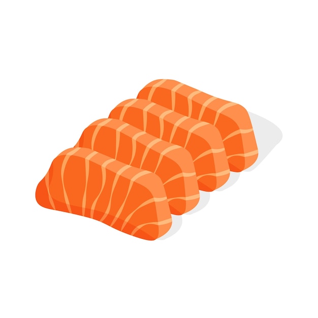 Sashimi z japońskiego łososia. Surowa pokrojona ryba. Tradycyjne azjatyckie jedzenie. Ilustracja wektorowa.