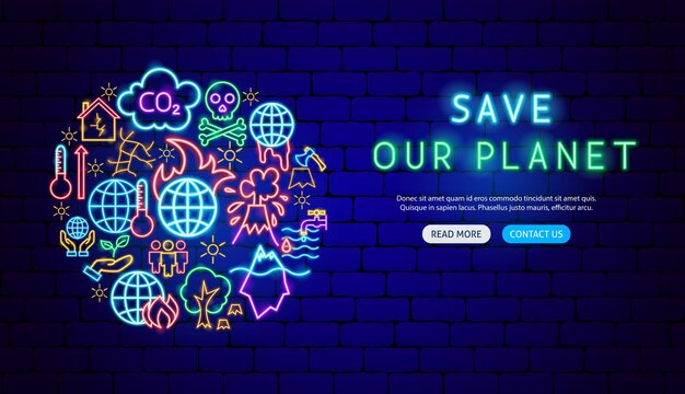 Save Planet Neon Banner Design