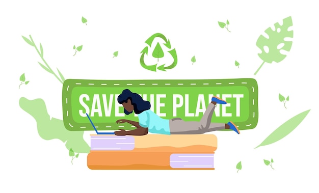 Save The Planet Concept Produkty Przyjazne Dla środowiska Recykling Odpadów Dziewczyna Pracuje Jako Freelancer