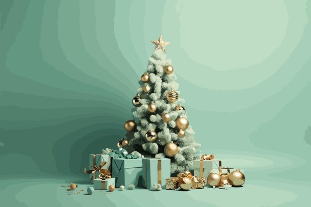 Plik wektorowy scena bożonarodzeniowa wykonana z miniaturowych sosen zapakowanych w prezenty i ozdoby ilustracji wektorowych