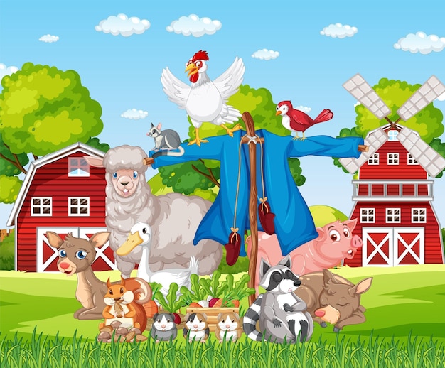 Scena Farmy Z Wieloma Zwierzętami