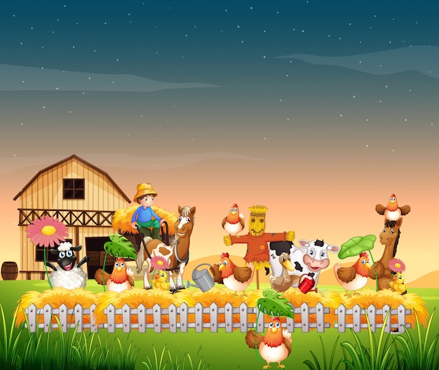 Scena Farmy Ze Stylem Kreskówki Farmy Zwierząt