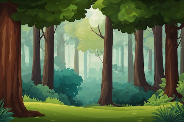 Plik wektorowy scena leśna wektorowa z różnymi drzewami leśnymi wektora płaska natura tła wektorowa scena leśne