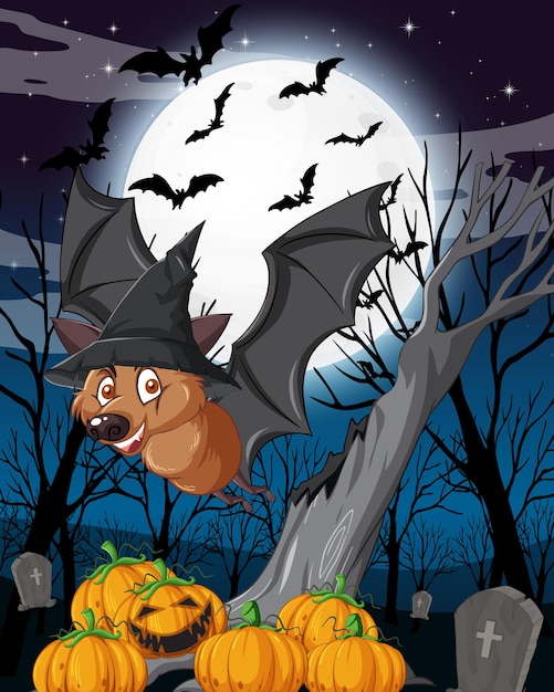 Scena nocy Halloween z grupą nietoperzy
