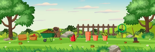 Scena Tła Z Urządzeń Ogrodniczych W Ogrodzie