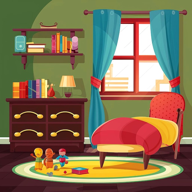Plik wektorowy scena w sypialni z książkami i zabawkami odizolowanymi