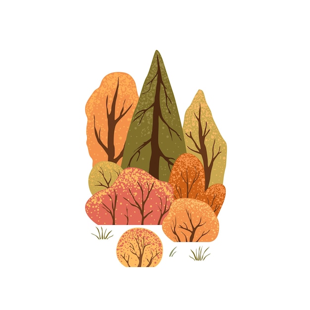 Plik wektorowy scena z jesiennymi drzewami i krzewami krajobraz wiejski izolowany na białym tle autumn nature stock vector illustration