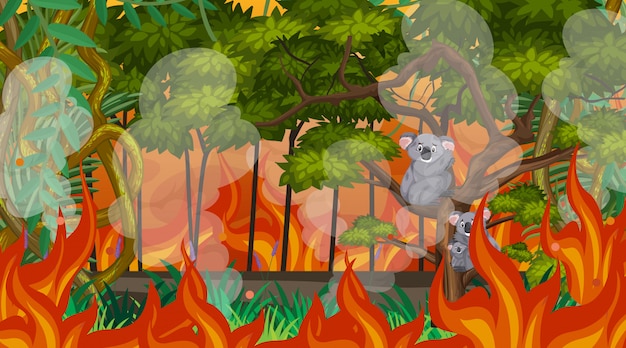 Scena Z Wielkim Pożarem W Lesie