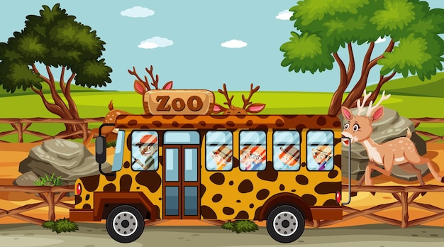 Scena zoo z dziećmi w trasie autobusowej