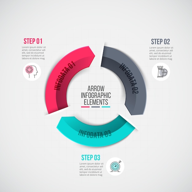 Schemat Cyklu Strzałek Z 3 Opcjami Lub Krokami Slajd Do Prezentacji Biznesowej