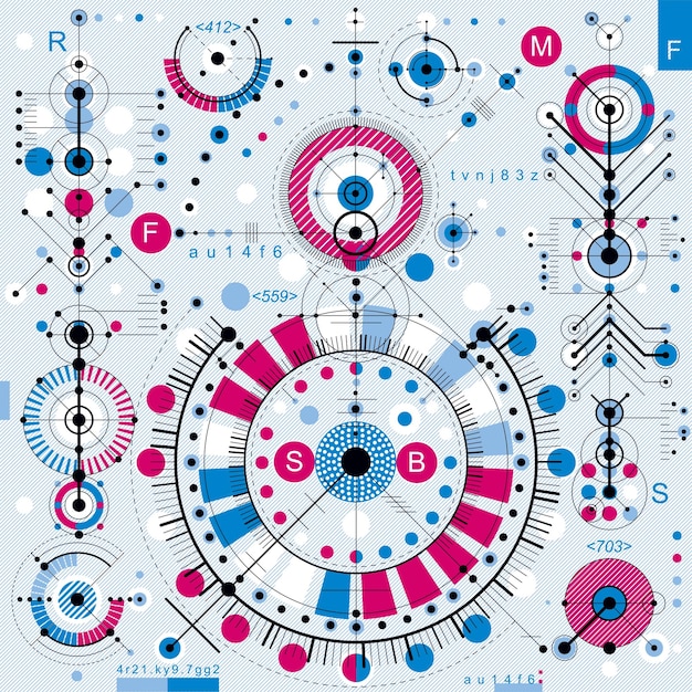 Plik wektorowy schemat mechaniczny, wektorowy rysunek techniczny z geometrycznymi częściami mechanizmu. futurystyczny projekt przemysłowy może być wykorzystany w projektowaniu stron internetowych oraz jako tapeta.