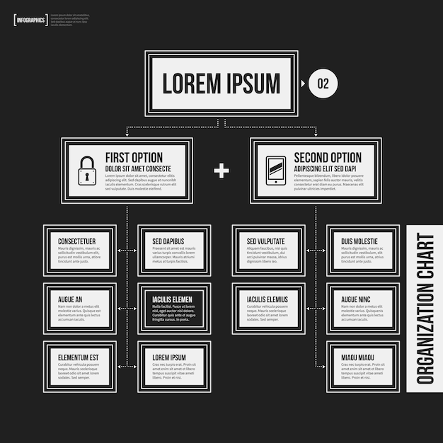 Schemat Organizacyjny Szablon Z Elementami Geometrycznymi Na Czarnym Tle