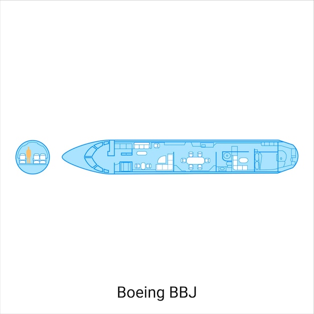 Plik wektorowy schemat samolotu boeing bbj przewodnik samolotów cywilnych