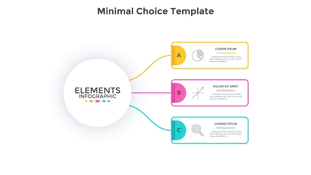 Schemat Z 3 Prostokątnymi Elementami Połączonymi Z Głównym Okręgiem. Koncepcja Trzech Opcji Biznesowych Do Wyboru. Szablon Projektu Nowoczesny Plansza. Minimalne Płaskie Wektor Ilustracja Do Prezentacji, Baner.