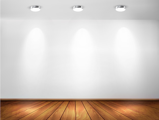 Plik wektorowy Ściana z reflektorami i drewnianą podłogą