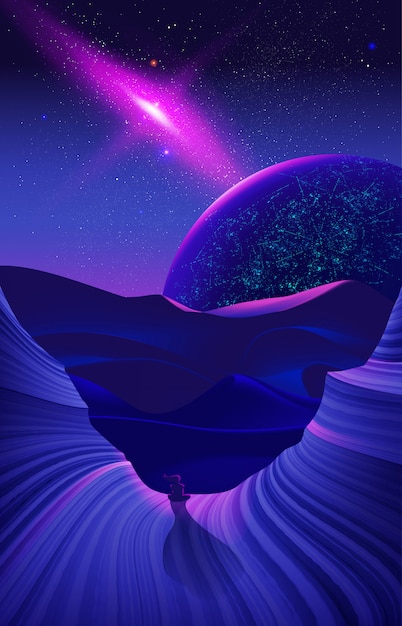 Plik wektorowy science fiction ilustracja pustynna sztuka przy nighttime