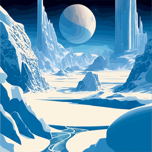 Plik wektorowy scifi powierzchnia ilustracji lodowej planety