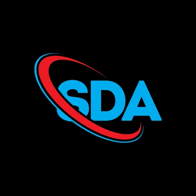 SDA logo SDA litery SDA logo inicjały SDA logo powiązane z okręgiem i dużymi literami monogram logo SDA typografia dla biznesu technologicznego i marki nieruchomości