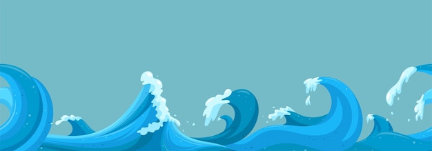 Seascape Bezszwowe Poziomy Wzór Z Falami Burzowa Powierzchnia Wody Ilustracja Wektorowa