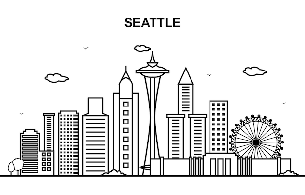 Seattle City Tour Cityscape Skyline Line Outline