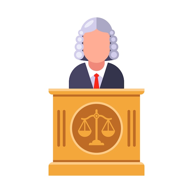 Sędzia Trybunału Wydaje Wyrok. Ilustracja Płaski Charakter.