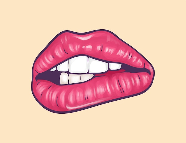 Seksowne Czerwone Usta Gryzienie Kobiet Usta Ilustracji Wektorowych