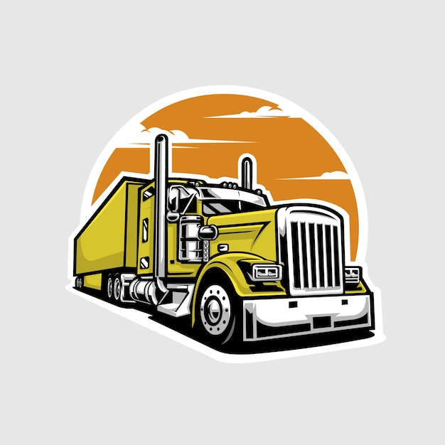 Semi Ciężarówka 18-kołowy Pojazd Towarowy Ilustracja Artystyczna Wektorowa Izolowana Najlepszy Dla Projektu Koszulki Ciężarówki
