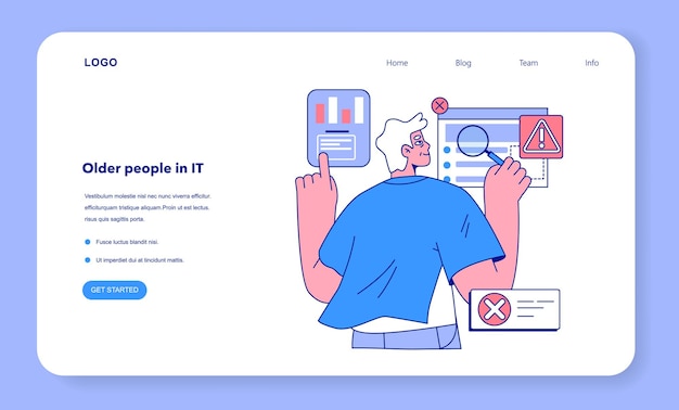Senior developer web banner lub landing page oldman programowanie i kodowanie rozwój i utrzymanie