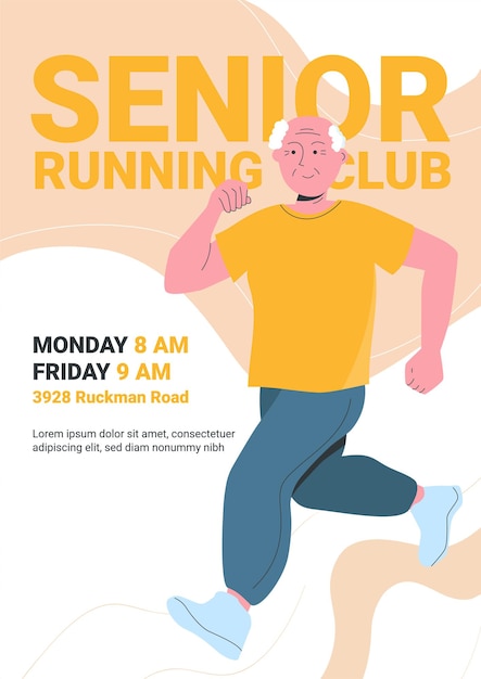 Senior Running Club Plakat Szablon Z Wesołym Starcem Zaangażowanym W Jogging