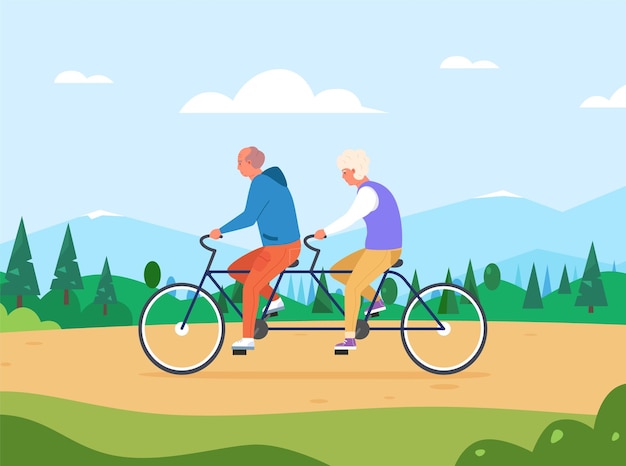 Seniorzy Tandem Rower Stara Para Jeździć Na Couplebike ładny Dziadek Babcia Podróży Na Rowerze Dziadkowie Artretyzm Jazda Na Rowerze Rower Zdrowie Fitness Osób Starszych Ilustracji Wektorowych