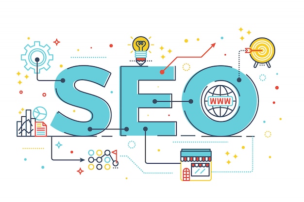 SEO: Wyszukiwarka optymalizacja słowa literowania projekta ilustracja