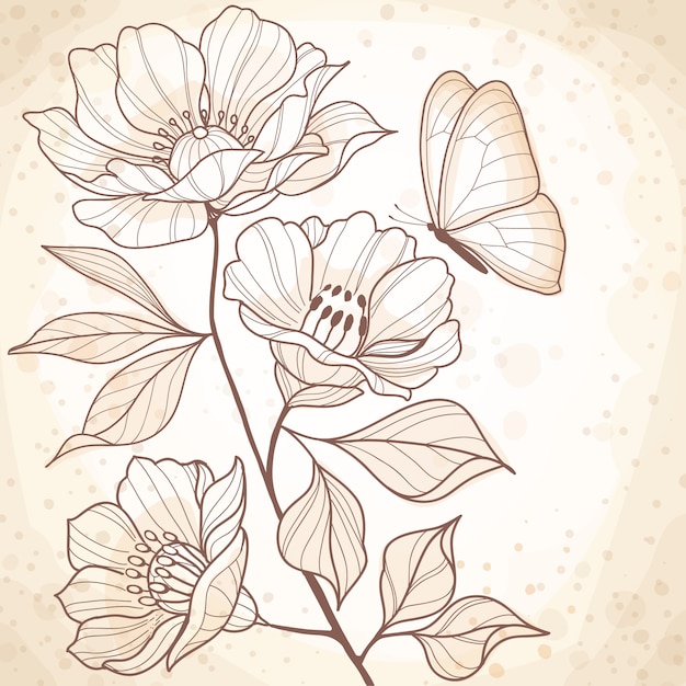 Plik wektorowy sepia akwarela vintage kwiatowy ilustracji