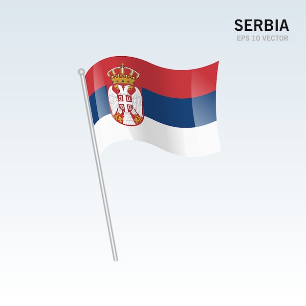 Serbia macha flagą na białym tle na szarym tle